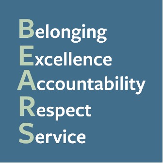 Belonging, Excellence, Accountability, Respect, Service